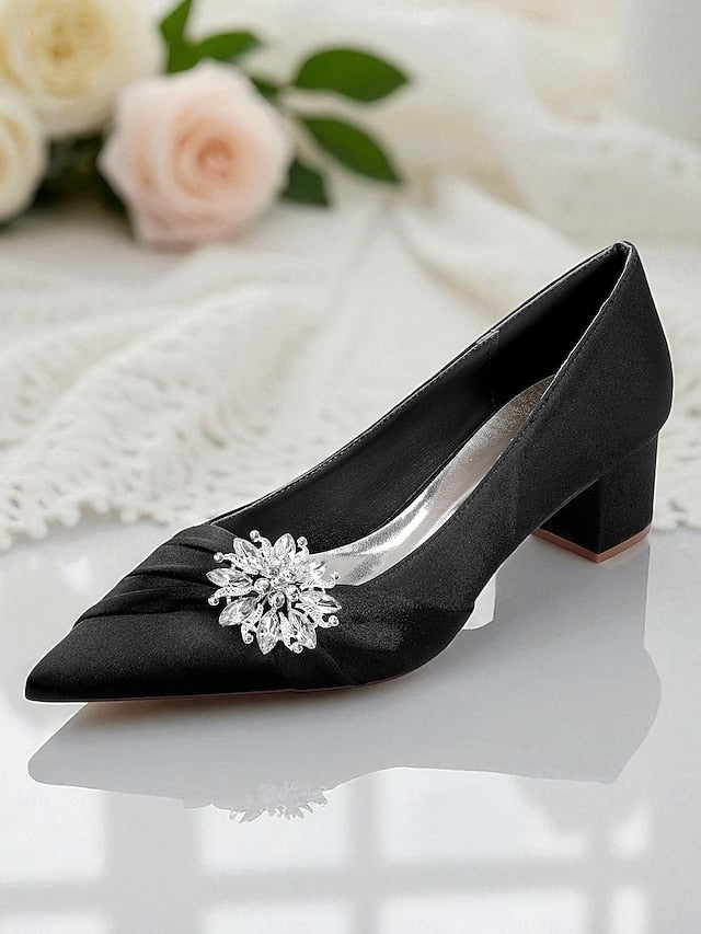 Women's Low White with Pumps Crystal Block Heel