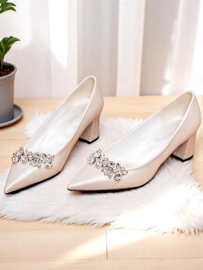 Champagne with Toe Women's Pointed Wedding Pumps Satin