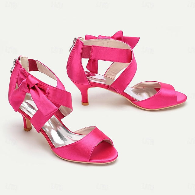 Bowknot Women's Bridal Wedding Kitten Shoes Heel Open