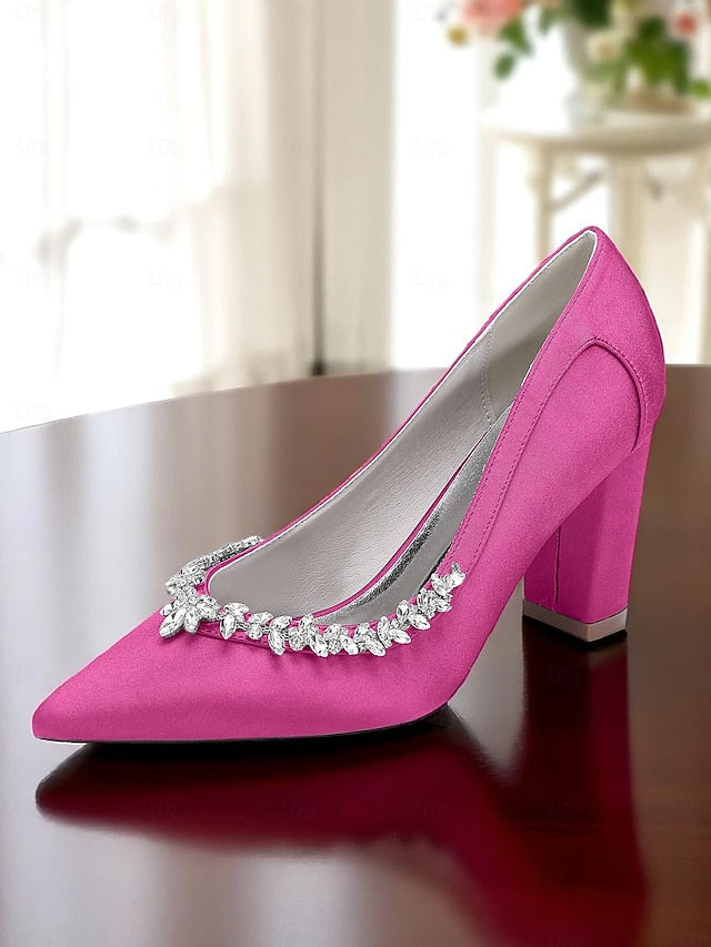 Heel Pink Pumps Women's Wedding Satin Block