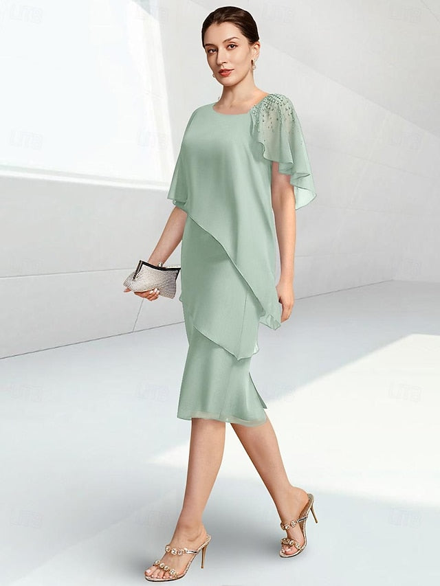 Bride Elegant Sheath Mother of Dress the Jewel Beach Wedding