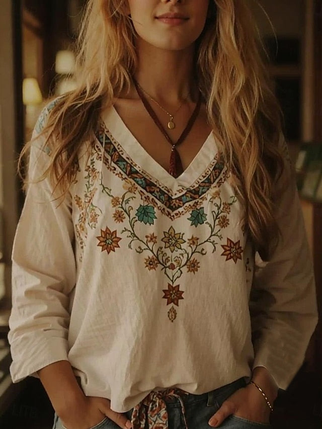 Women's Boho Blouse Floral Graphic Bohemia Vintage Tropical