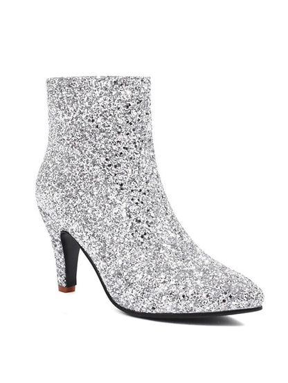 Red – High Women's Boots Heel Ankle Sparkly Glitter