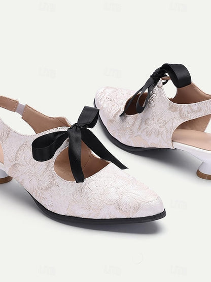Lace - Heels with Elegant Vintage Bow Women's Slingback