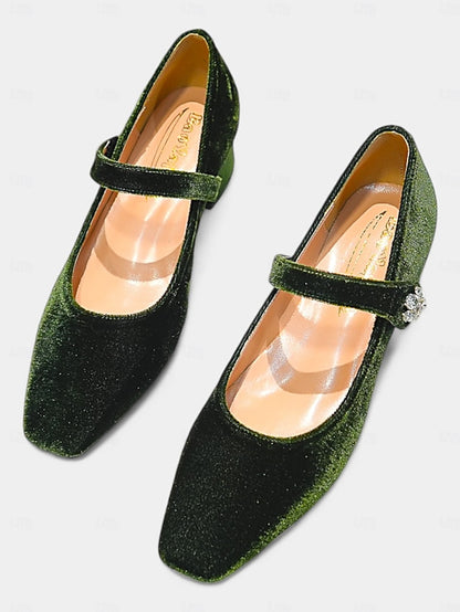 - Velvet Toe Square Green Jane Mary Pumps Block Women's