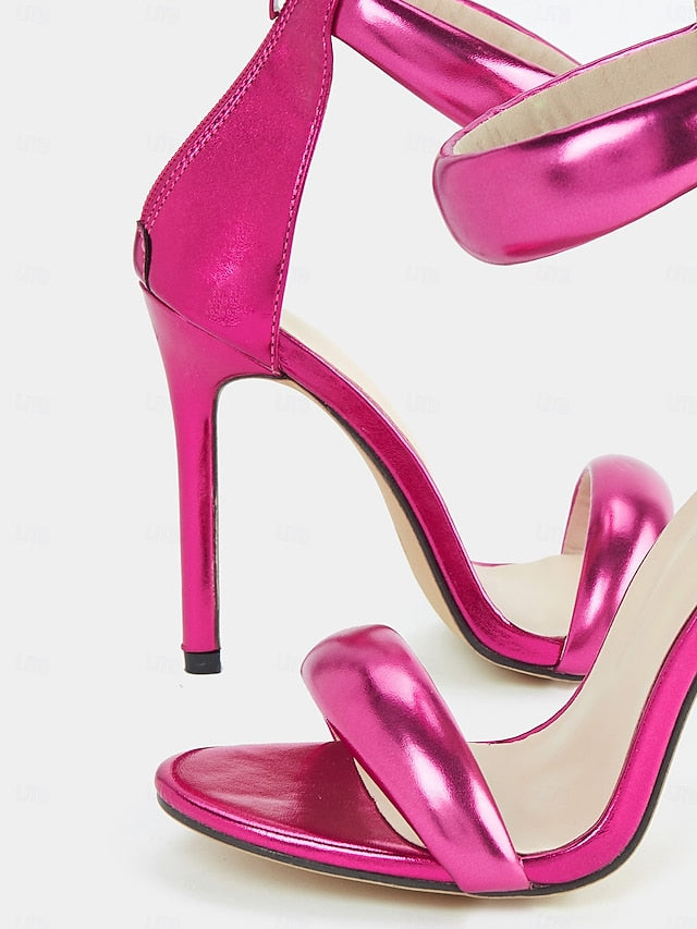 Stiletto Ankle Strap Heels Women Fuchsia for - Metallic