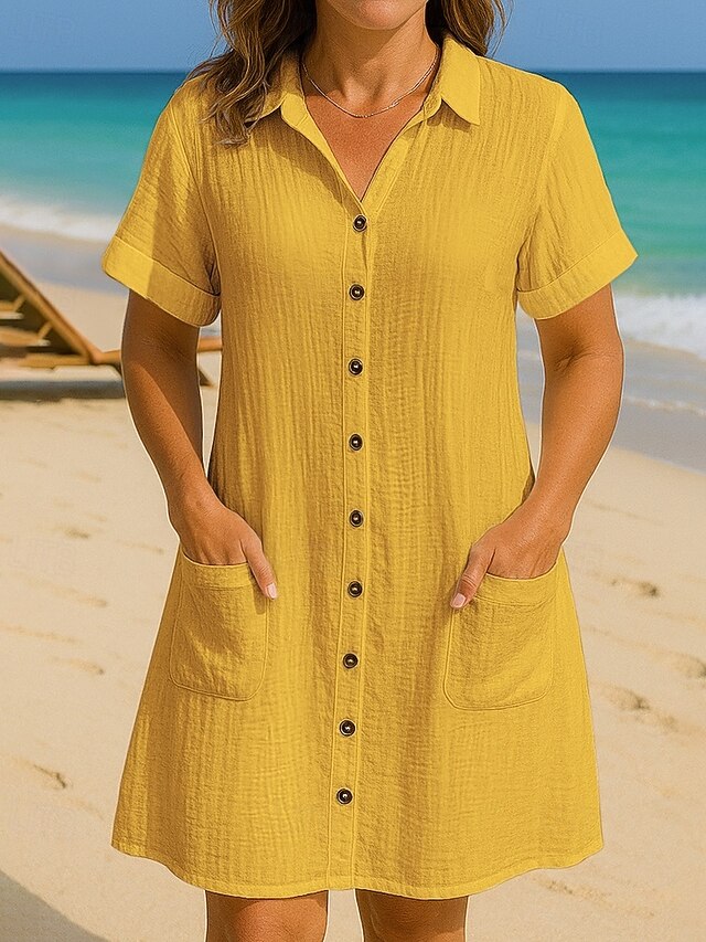 Women's Mini Dress Cotton Blend Shirt Dress Winter Dress