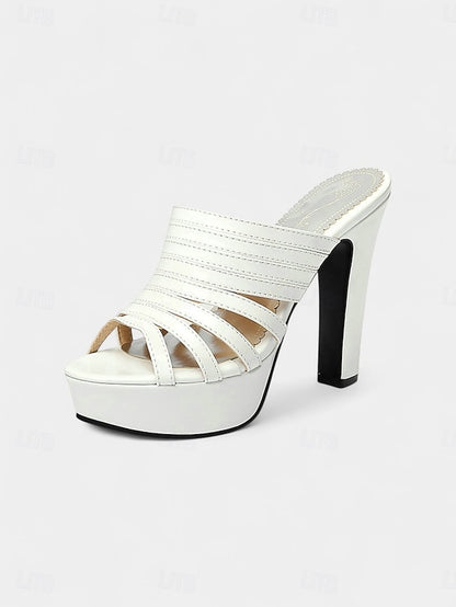 Mule White Open-Toe Women's Strappy - Heels Platform