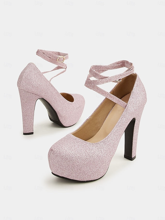 Strap Ankle Glitter with Pink Platform – Women's Heels
