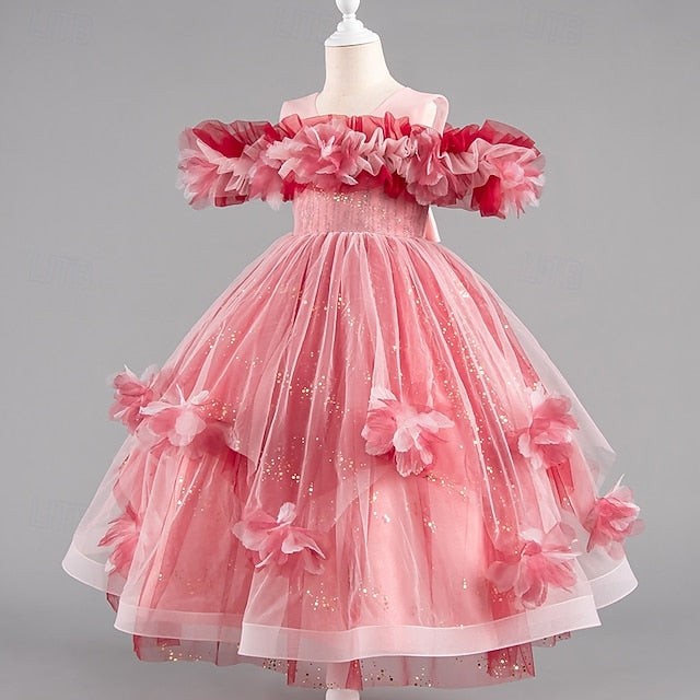 Flower Special Sleeve Wedding Kids Party Girls' Dress Short