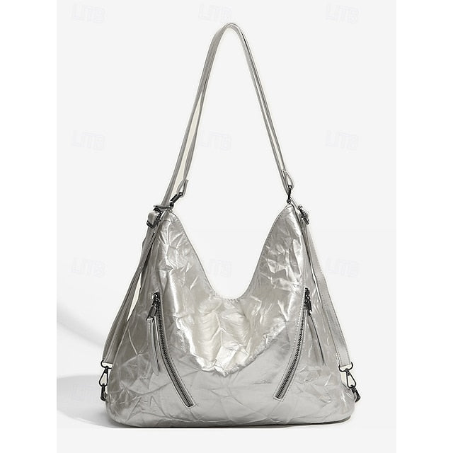 Schwarze Hobo-Tasche aus Leder für Damen – Lack-Crinkle-Tasche Sleek