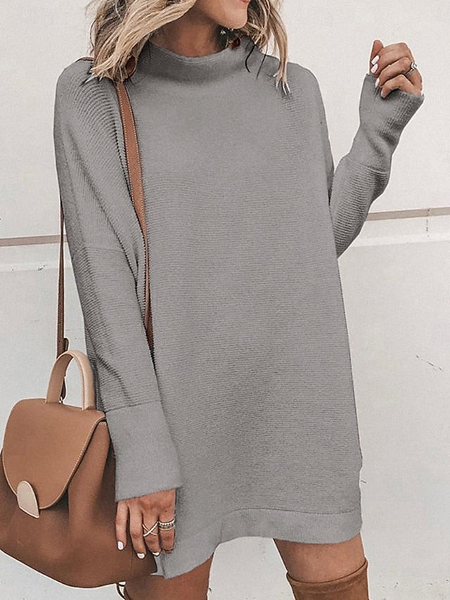 Women's Sweater Dress Casual Soft Pure Color Ribbed