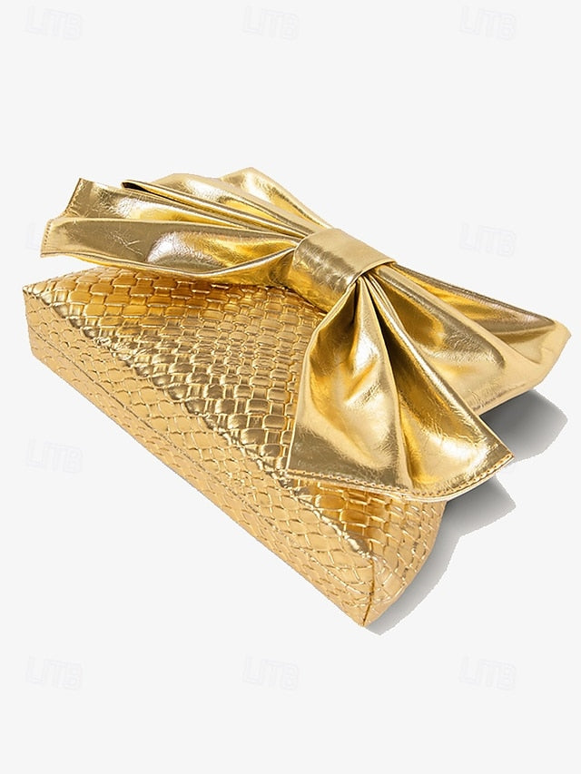 Faux Leather Oversized Clutch Women's with Gold Bow Bag