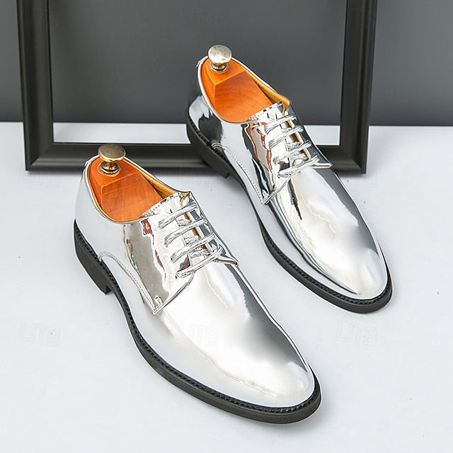 Patent Lace-Up Shoes Sleek Gold for Shiny – Leather Men