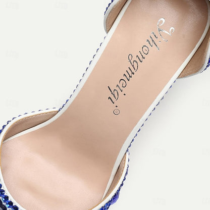 Heels Slingback Women's High Crystal Pointed-Toe Rhinestone