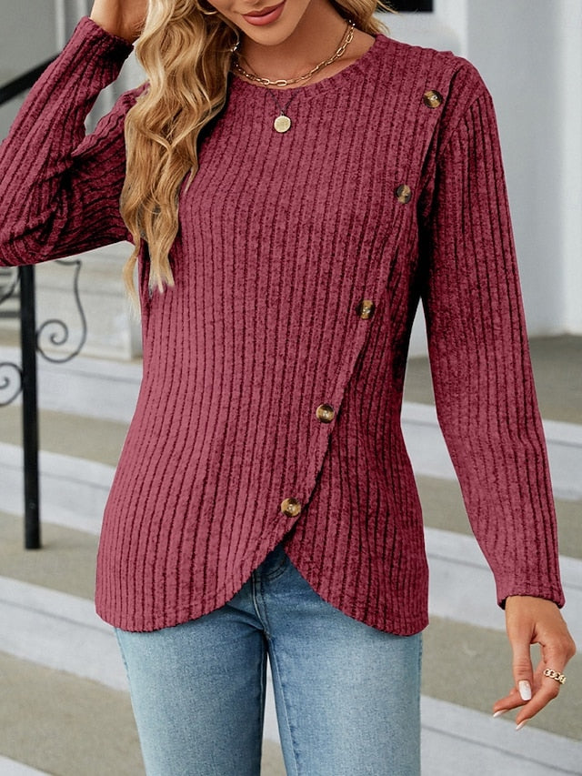 Women's Blouse Solid Color Stylish Casual Long Sleeve Crew