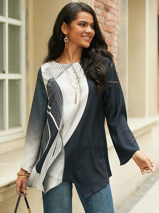 Women's Blouse Long Sleeve Asymmetrical Hem Chiffon Basic