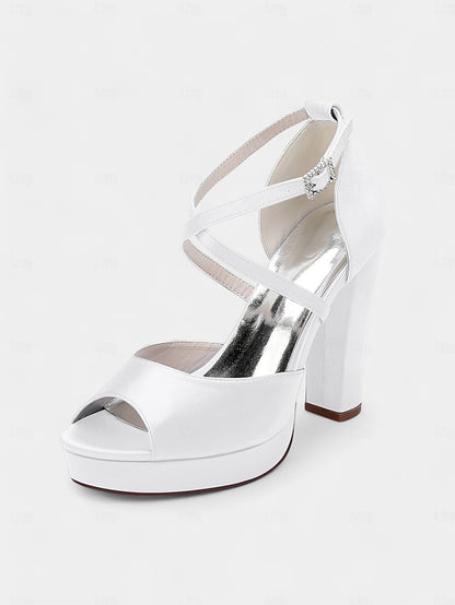 Heel and Women's Peep Platform Sandals High Toe Satin with