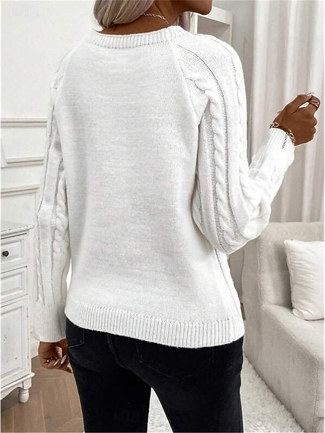 Women's Sweater Casual Soft Pure Color Cable Crew Neck