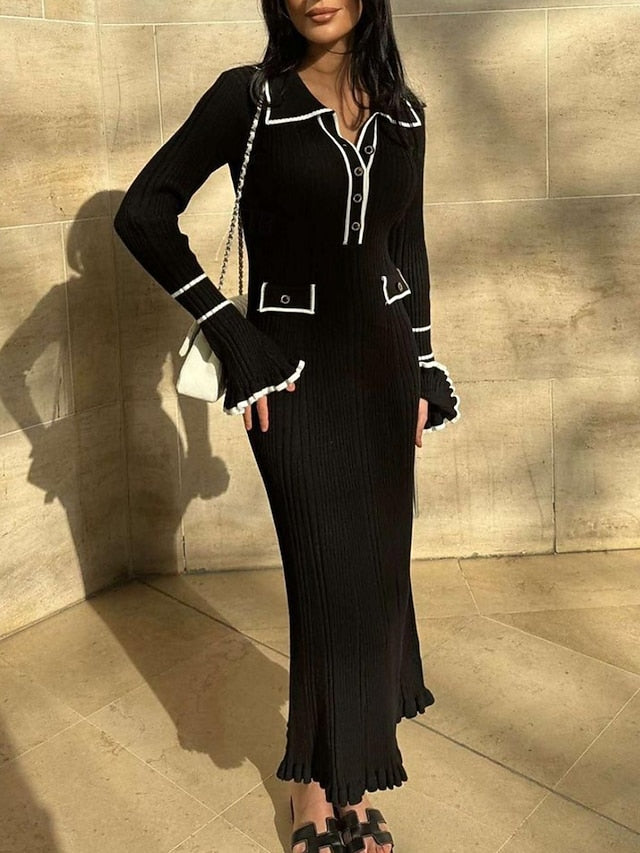 Women's Sweater Dress Elegant Casual Soft Pure Color Ribbed