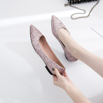 Flat Comfortable Glitter Shoes Pink Pointed – Women's Toe