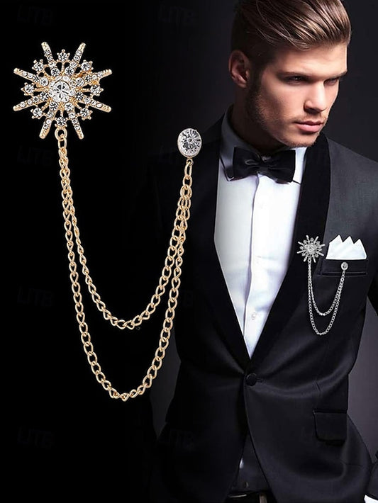 Star Elegant Crystal Stylish – with Lapel Chains Gold Pin