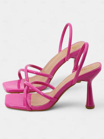 Square Beige Strappy – Toe with Design Sandals Heeled