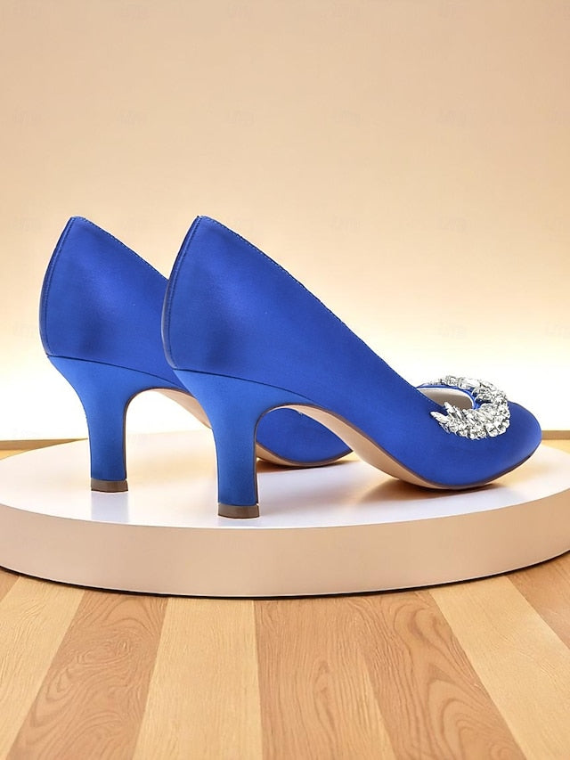 Satin Heel Silver Kitten - Low Heels Toe Women's Round