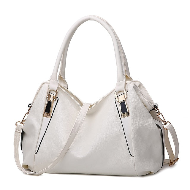 Handles Women’s and Top Faux with Handbag Black Leather