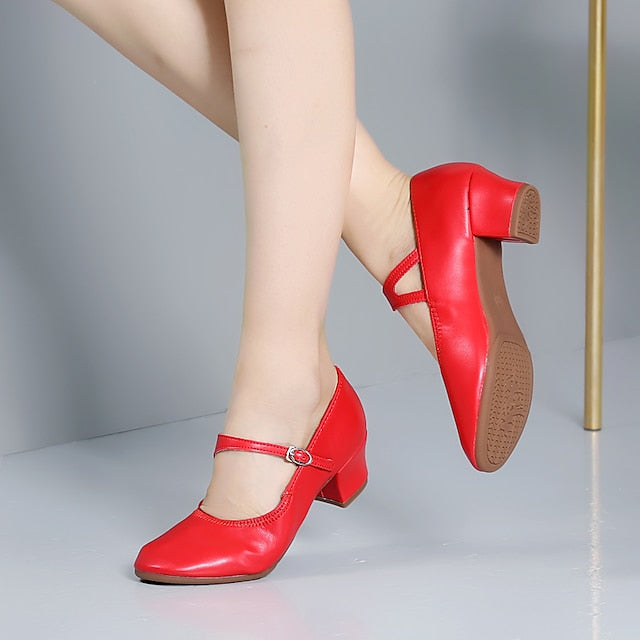 Women's with Low Mary Heel Jane Buckle Dance Gold Shoes