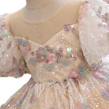 Party Sleeve Solid Dress Girls' Kids Short Color