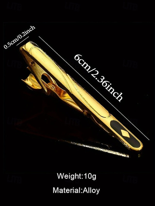 Gold – Clip Men Elegant Tie with Design Inlay for Sleek Black