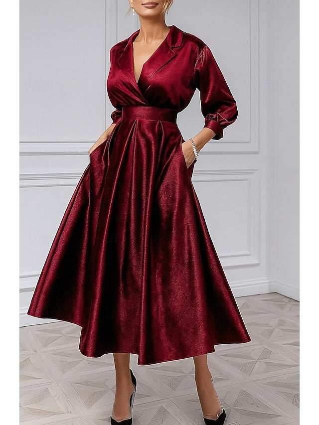 Dress Cocktail Burgundy Blue A-Line Elegant Velvet Dresses