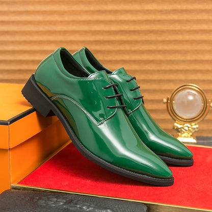 for Formal Shoes Glossy Leather Patent – Green Lace-Up Men