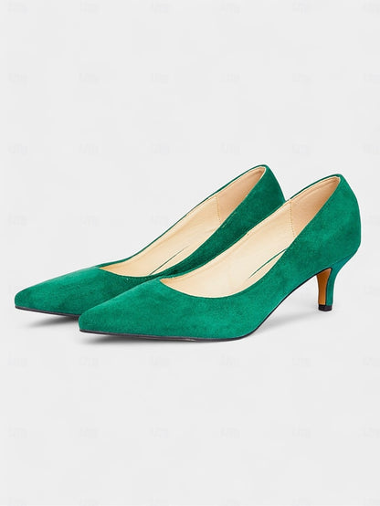 Women's Kitten with Emerald Pumps Suede Green Pointed-Toe