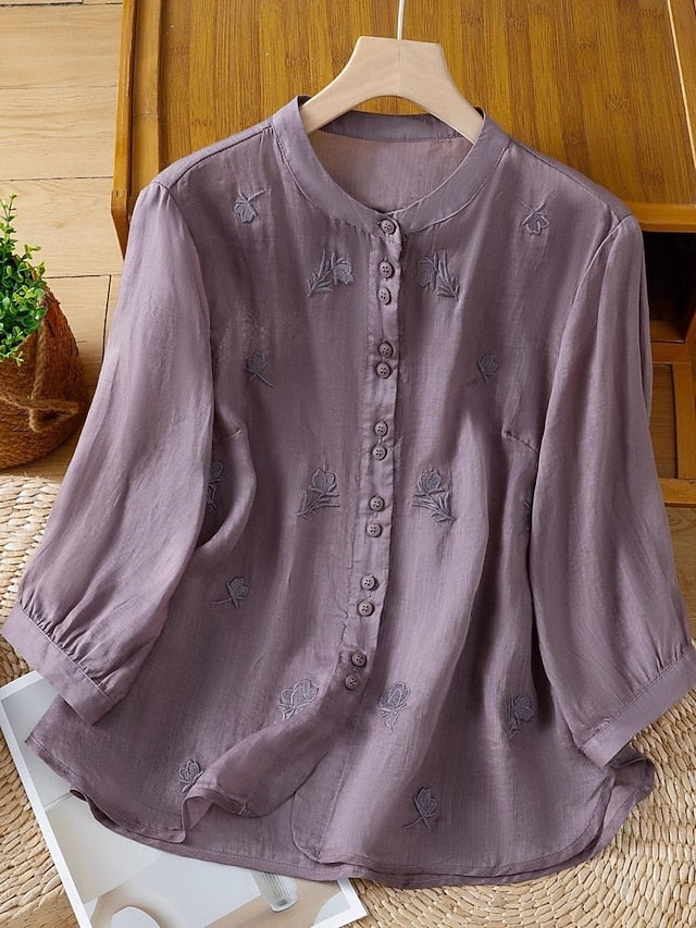 Women's Cotton Linen Shirts Solid Color Daily Basic Casual