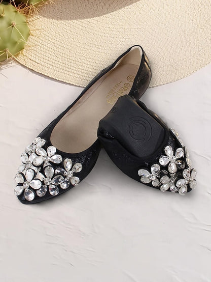 Foldable Flats Rhinestone Women's with Silver
