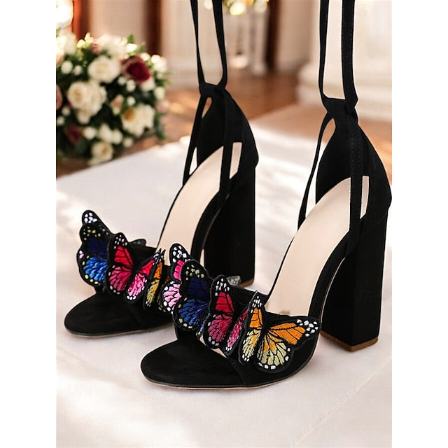 for Heel Black High Women Embellished – Butterfly Sandals