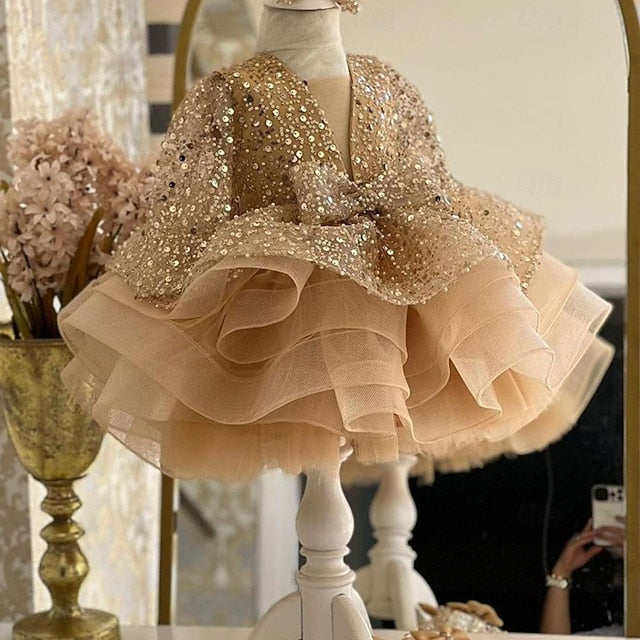 Kids Solid Party Dress Sleeve 3/4 Length Girls' Color