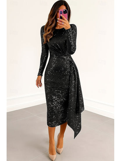 Black Elegant Red Dresses Column Cocktail Formal Sequined Dress