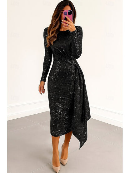 Column Elegant Black Red Formal Sequined Cocktail Dress Dresses