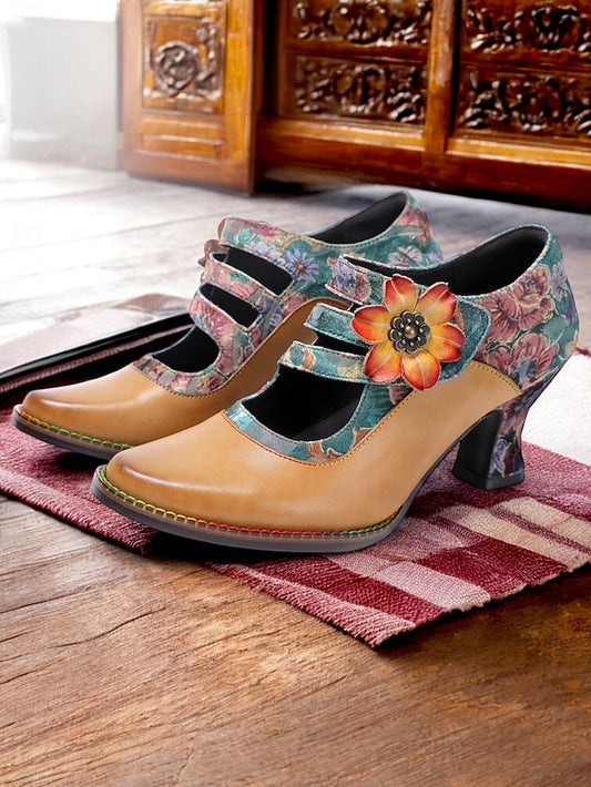 Heels 1930s Jane Floral Leather – Women's Mary Vintage