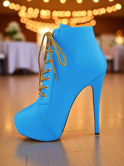 Boots Platform Beige Ankle - Women's Lace-Up Leather Faux