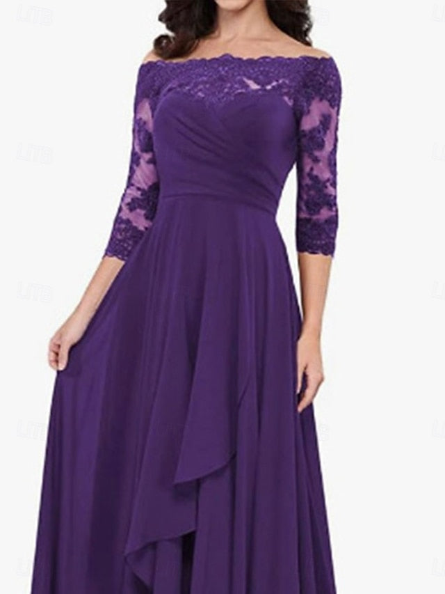 Elegant Dress of A-Line Shoulder Off Simple Mother Bride the