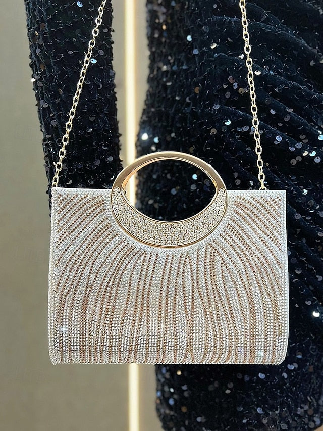 Evening – Rhinestone Bag Clutch Round with Handle Women's