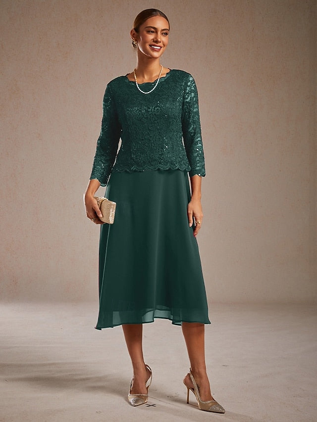 Women's Midi Dress Chiffon Dress Elegant Solid Color 3/4