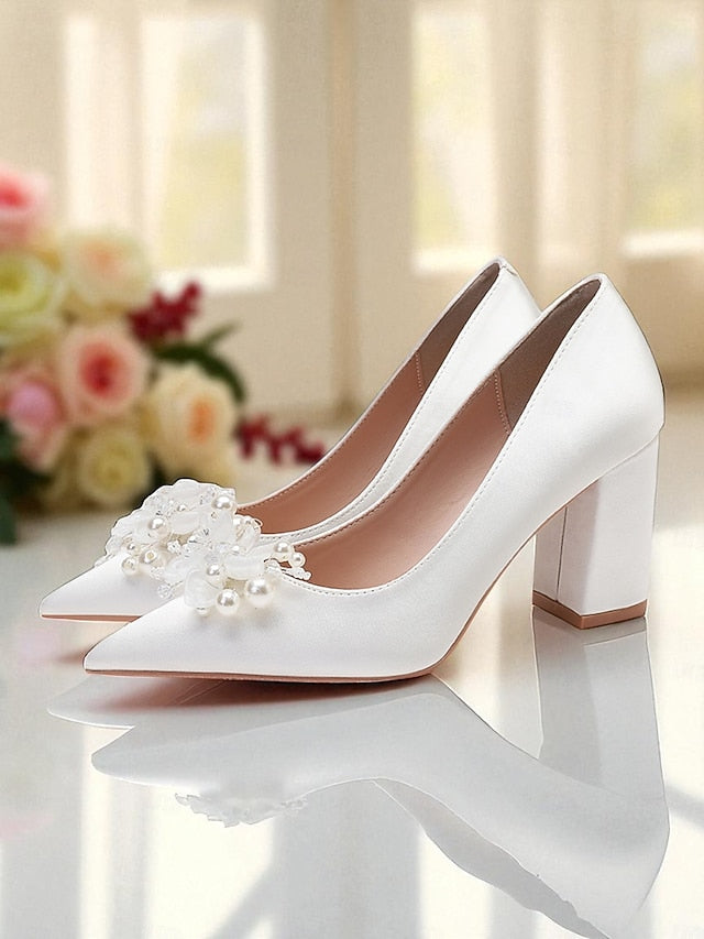 Pearl with Crystal Women's White Wedding Heels and