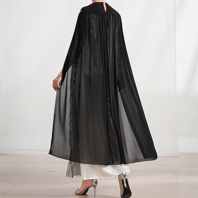 Neck Dress A-Line the Bride Cape Elegant of Mother Crew
