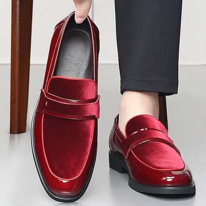 Men's Leather with Velvet Red Loafers – Sleek Design Faux