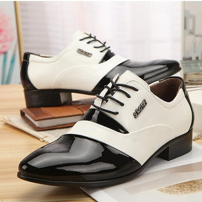 Men's White Leather Oxford Shoes – Black Faux Patent and
